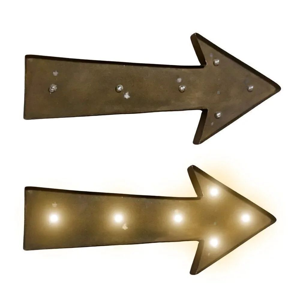 Vintage-Style LED Arrow Marquee Sign - Rustic Metal Lighted Wall Decor